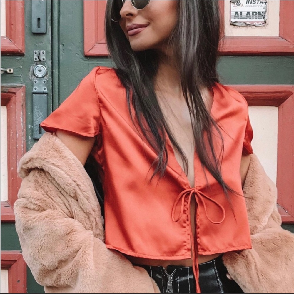 Princess Polly Front Tie Crop Top (Red/Orange)